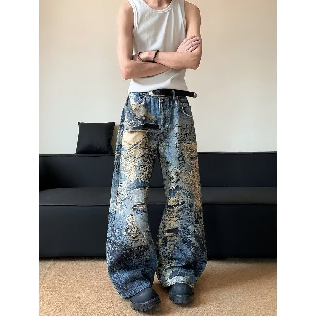 Premium Digital Direct Printing Denim Loose Pants for Men