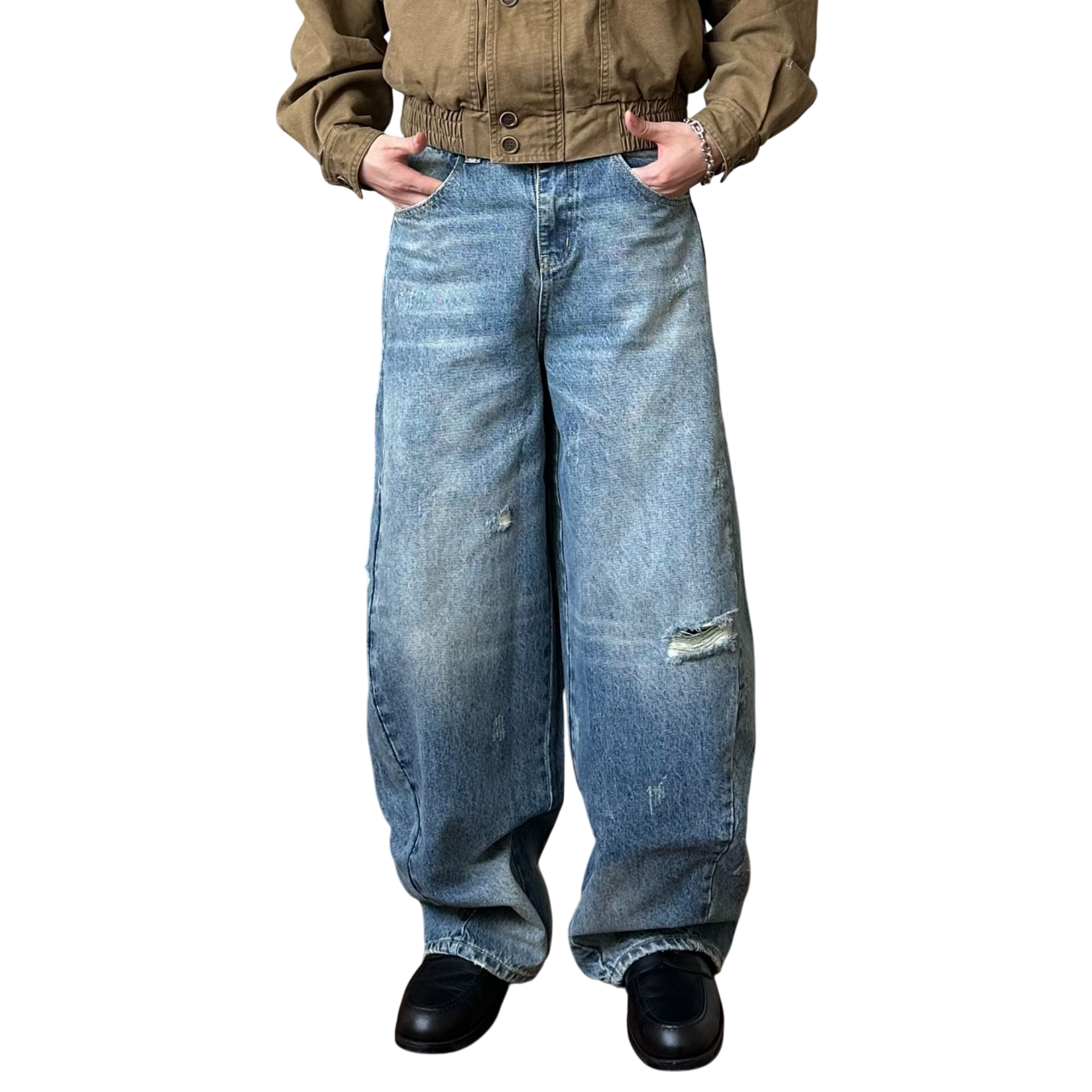 Hole Loose Tapered Wide Leg Jeans for Men and Women