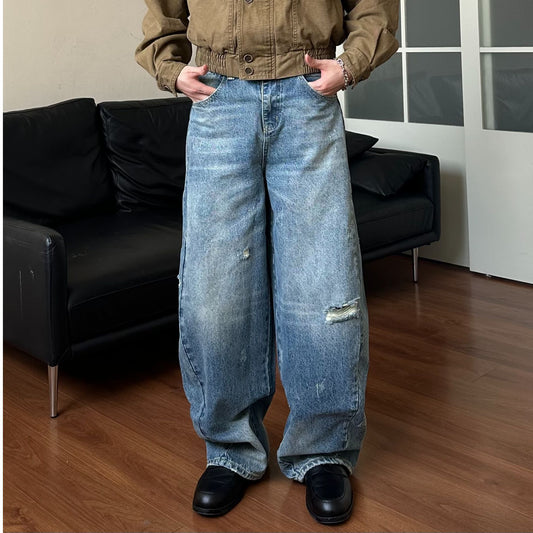 Dad Hole Loose Tapered Wide Leg Jeans for Men and Women