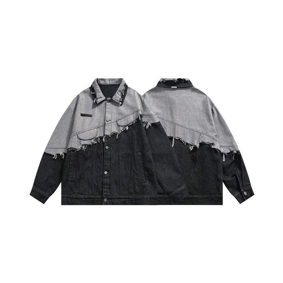 Hit Color Denim Jackets - Premium Lapel Long Sleeve