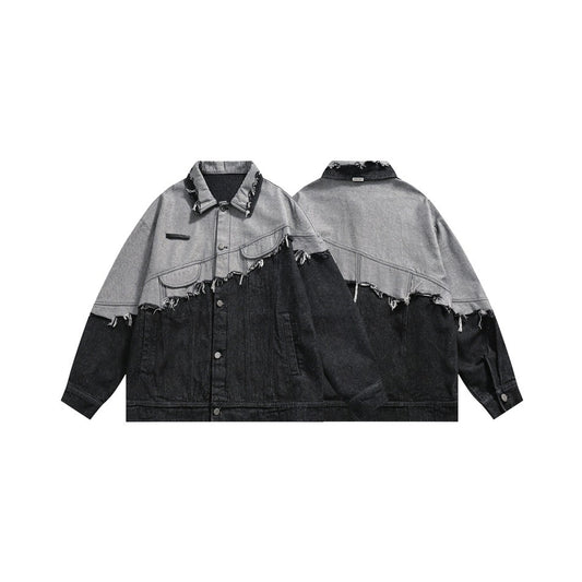 Hit Color Denim Jackets - Premium Lapel Long Sleeve