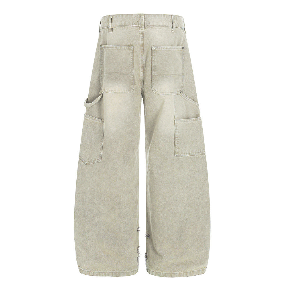 Men's Denim Pants - Distressed Design Loose Wide-Leg