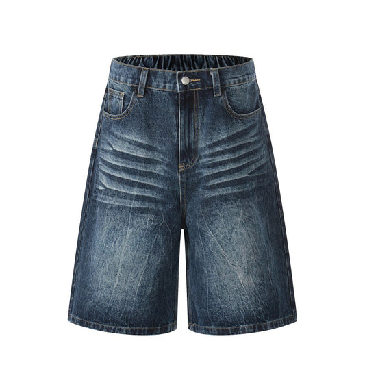 Used Washed Denim Shorts for Men — Loose Fit Mid-Length (Black, Blue)