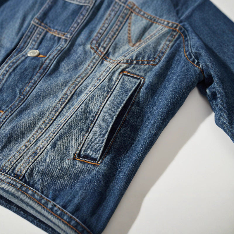 Versatile Suede Collar Washed Blue Loose Denim Jacket