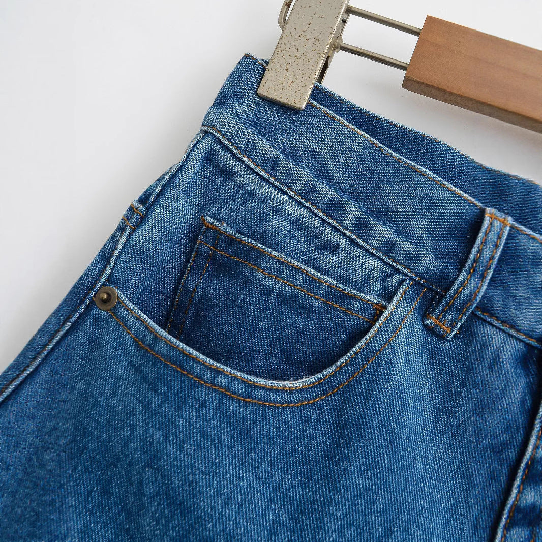 Women's Durable Frayed A-Line Denim Skirt