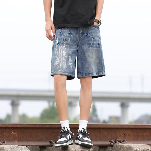 Washed Denim Loose Straight Leg Seven-Eighths Pants