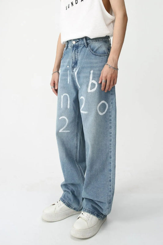Men's Graffiti Wide Leg Jeans - Premium Japanese Denim