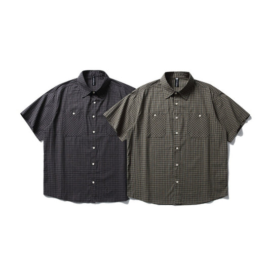 Double Patch Pocket Design Checkered Loose Short Sleeved Shirt