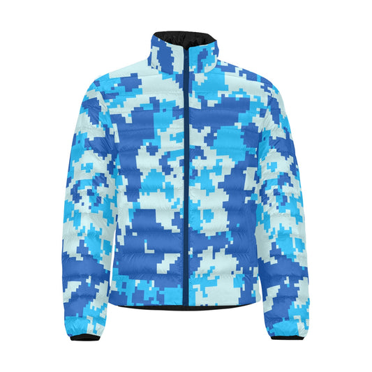 Blue Digital Camo Men's Puff Bomber Jacket