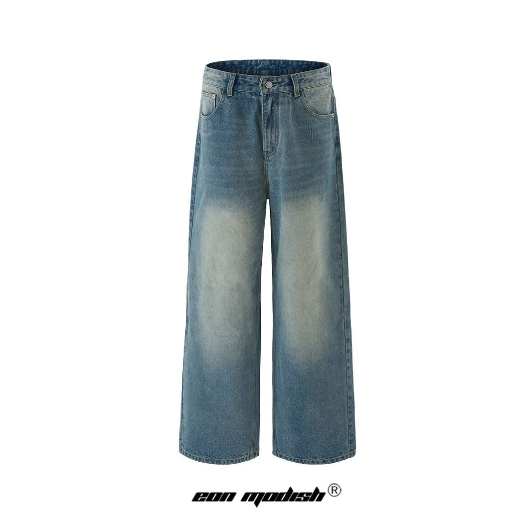 Simple Washed Retro Denim Long Pants
