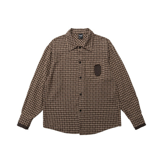 Broken Hole Patch Small Grid Shirt for Men