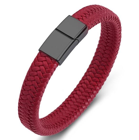 Men's Braided Leather Bracelet with Stainless Steel Magnetic Clasp
