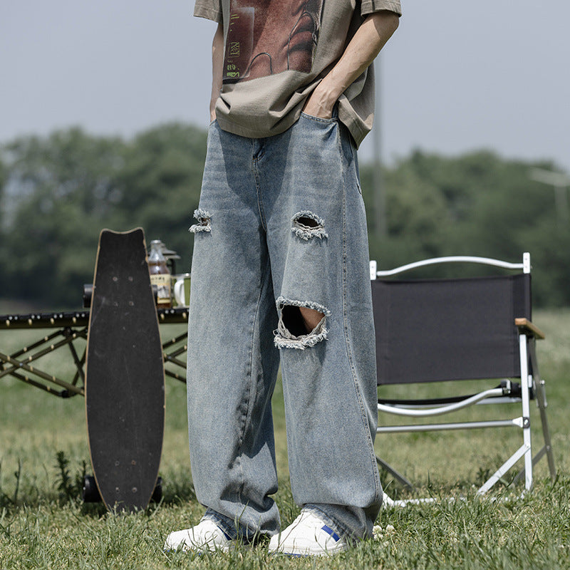 Summer Men's Thin Perforated Straight Leg Pants