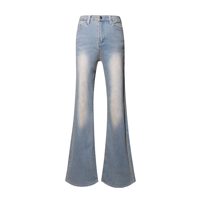 Women's High-Waisted Slim Fit Washed Micro Flare Denim Pants
