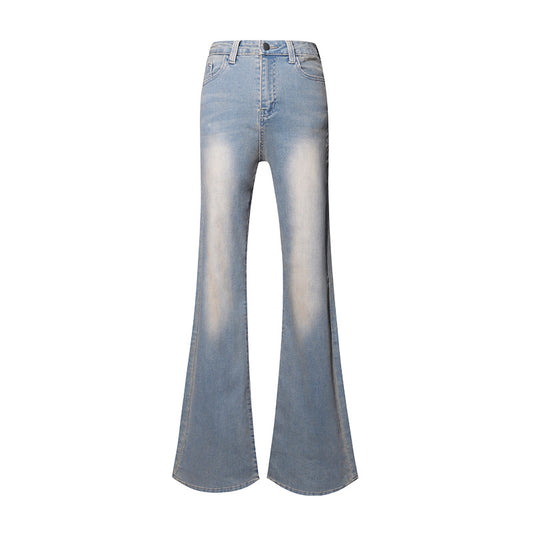 Women's High-Waisted Slim Fit Washed Micro Flare Denim Pants