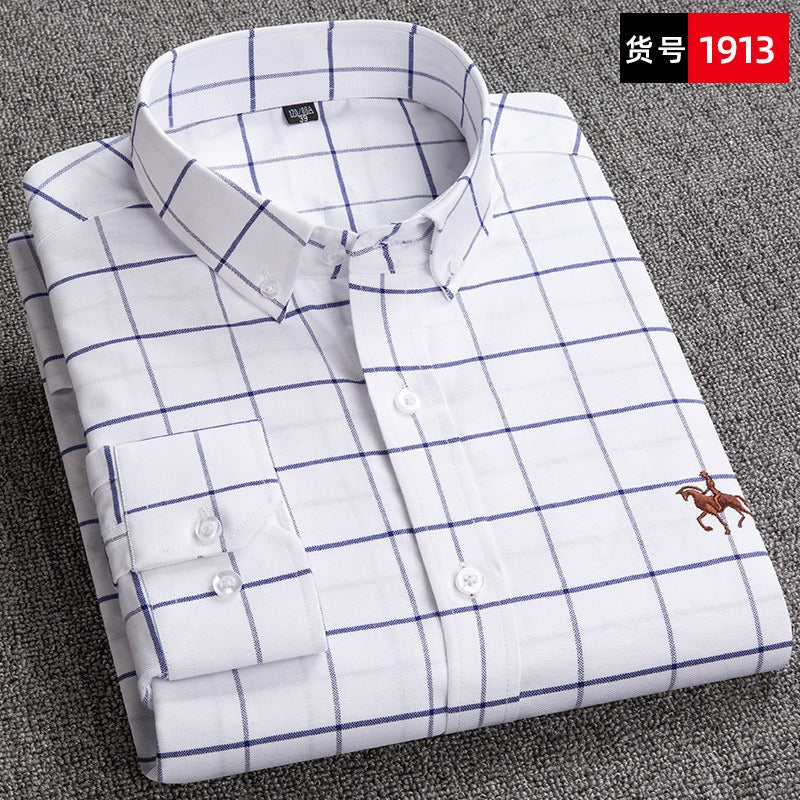 Pure Cotton Men's Long-Sleeved Oxford Shirt - Embroidered Logo