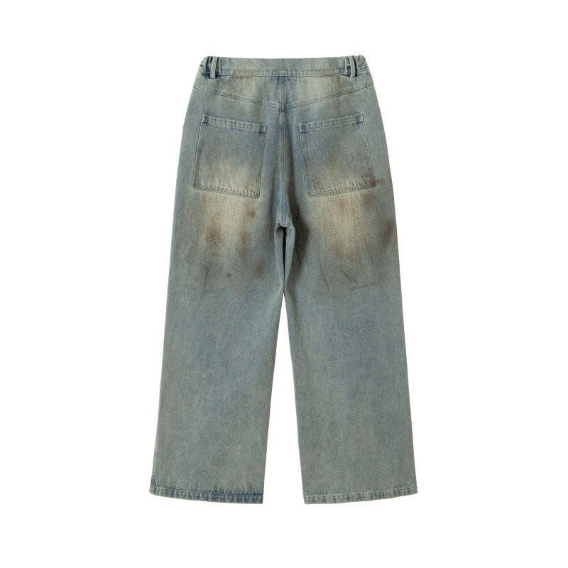 Japanese Retro Splashed Ink Ripped Jeans - Loose Fit Denim Pants