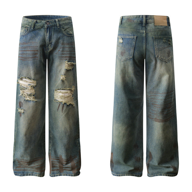 Men's Vintage Washed Wide Leg Beggars Trousers