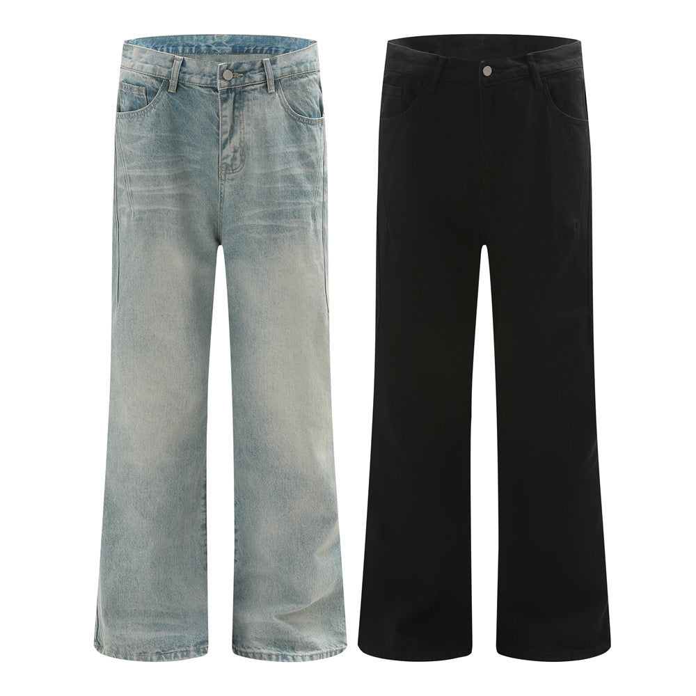 Vintage Men's Denim Jeans, Washed Bleached Straight Leg,  Brand Loose Fit, Versatile Casual Pants for Men