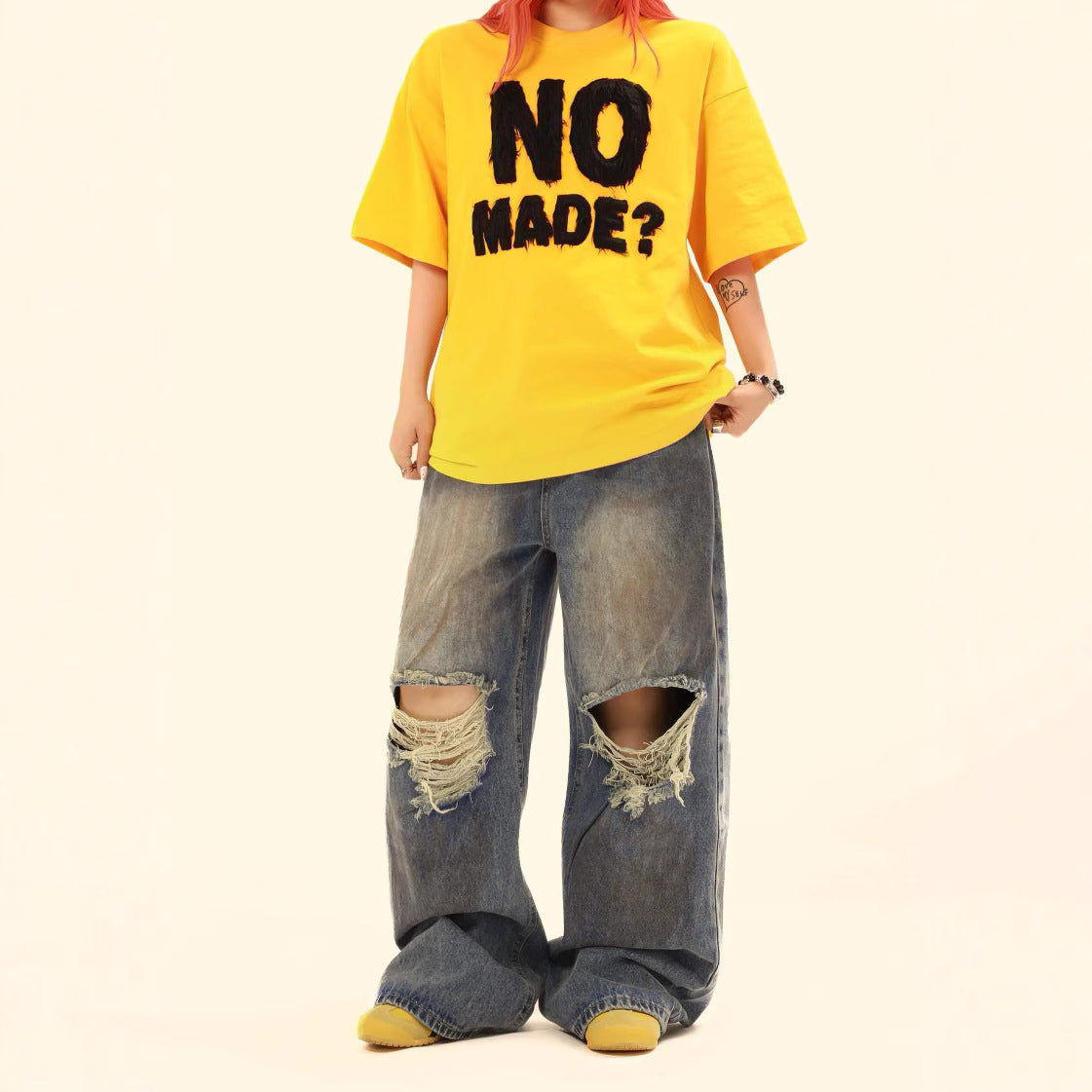 Retro Washed Faded Distressed Denim Pants - Unisex Loose Wide Leg Trousers