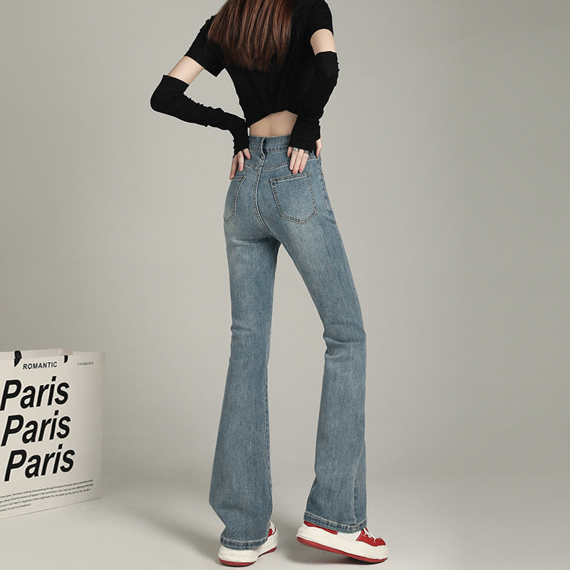 Orange Silk High Waist Flared Denim Pants for Women - Wide Leg Floor Length Style