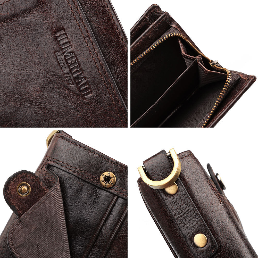 Anti-Magnetic Men's Leather Zipper Wallet - Large Capacity
