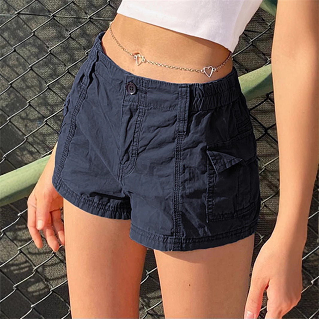 Urban Chic Distressed Low-Waist Denim Hot Shorts for Women - Peach