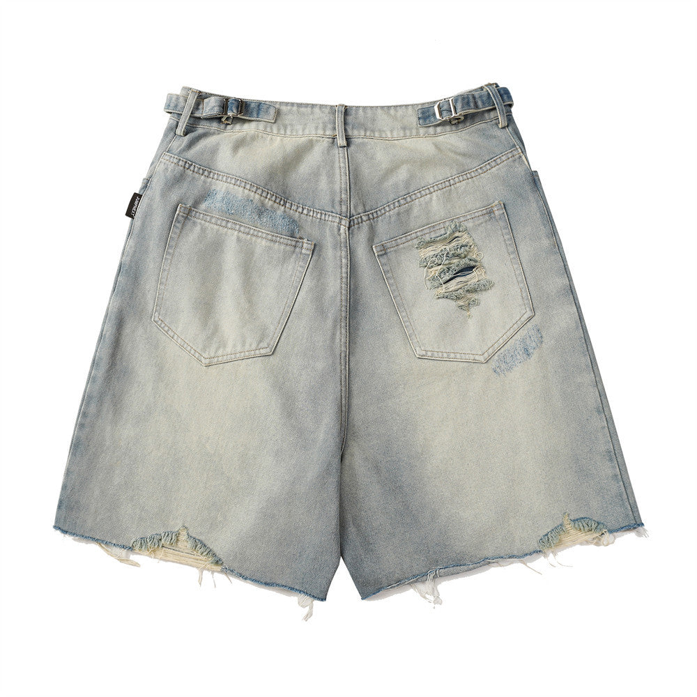Men's Distressed Denim Shorts with Frayed Hem