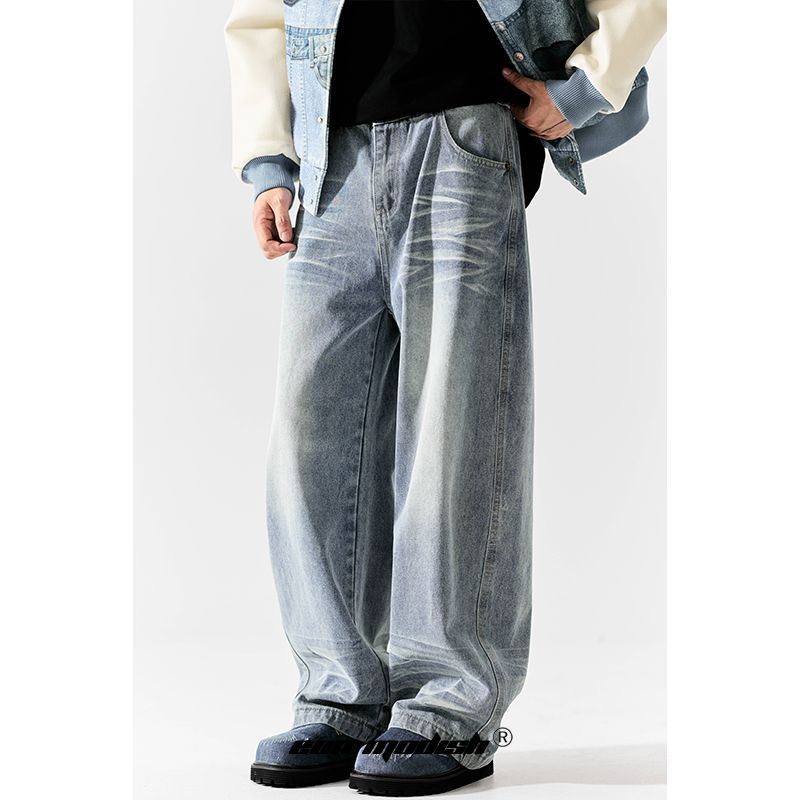 High-Street Wash Denim Long Pants with Unique Design