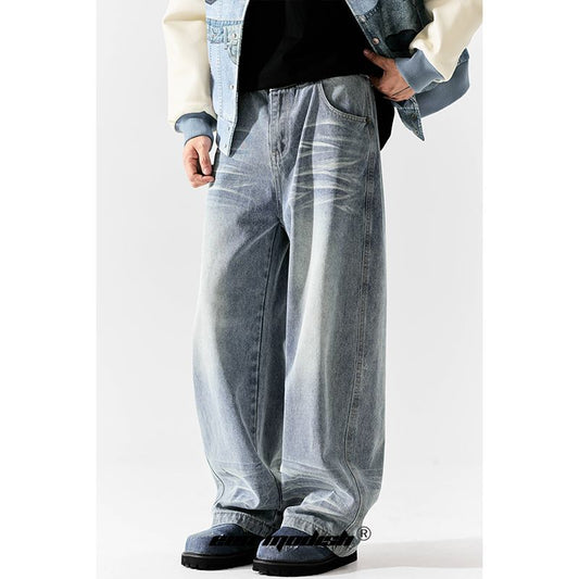 High-Street Wash Denim Long Pants with Unique Design