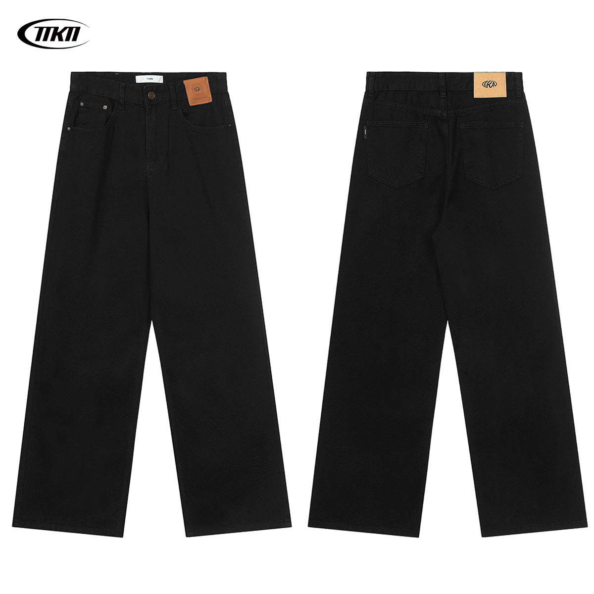 Black Straight Jeans for Men and Women – Loose Fit,  Slim Wide Leg Stacked Long Pants
