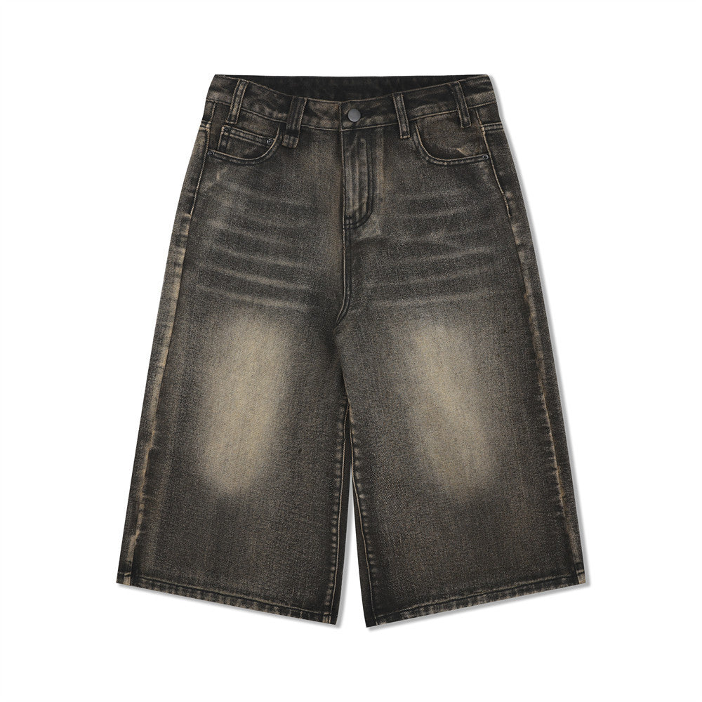 Men's Distressed Denim Shorts - Casual Over-the-Knee Style