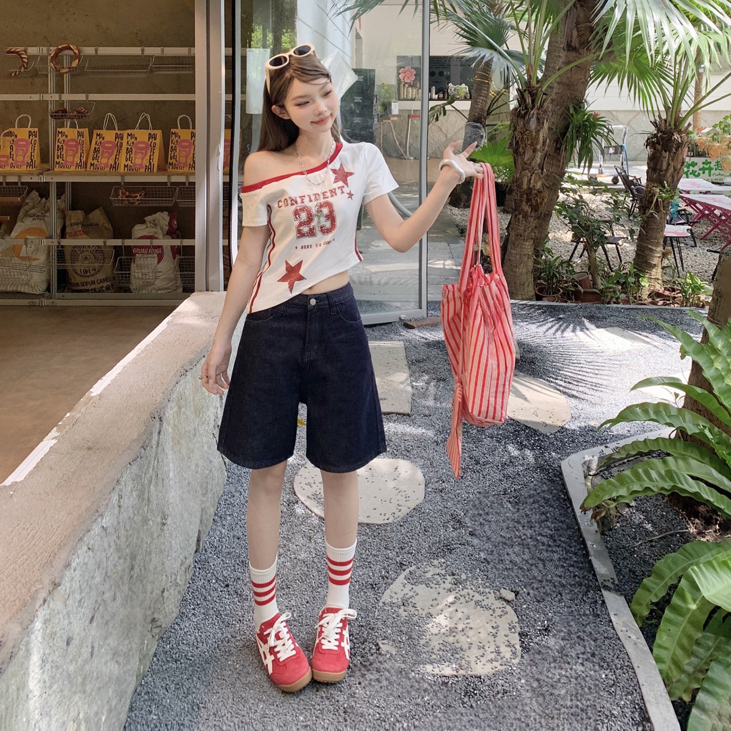 High Waist Straight Leg Denim Shorts for Women