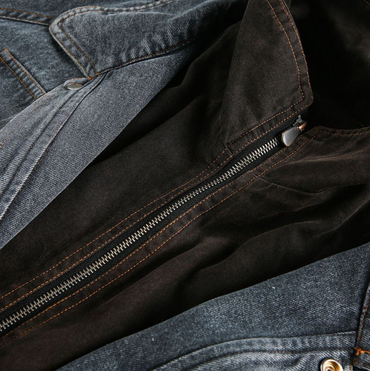 High-Street Stand Collar Patchwork Functional Denim Jacket