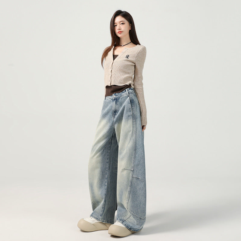 Women's Vibe Pleated Spliced Denim Pants - High Waist Loose Scythe Pants