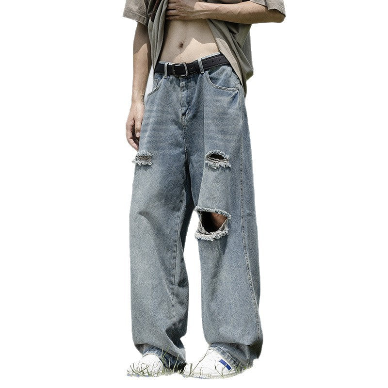 Summer Men's Thin Perforated Straight Leg Pants