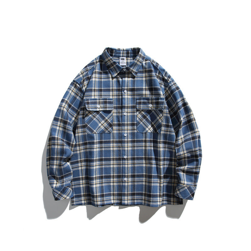 Loose Casual Plaid Long Sleeved Shirt for Men