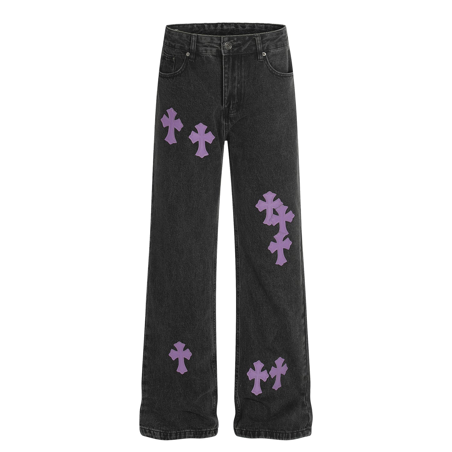 Unisex Retro Cross Pattern Slim Fit Flared Denim Pants