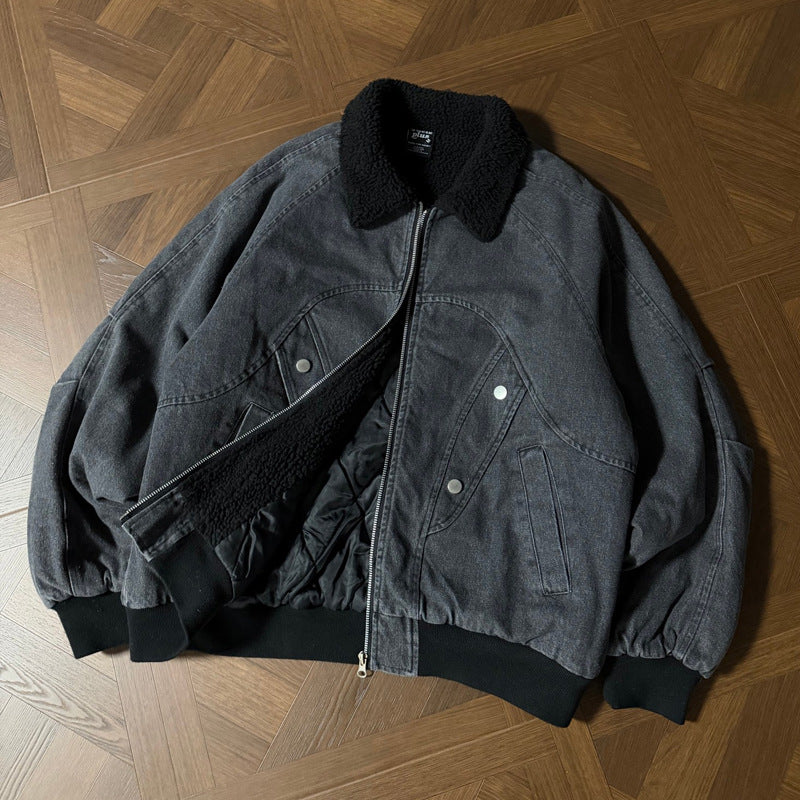 Loose Lamb Velvet Denim Work Jacket for Men