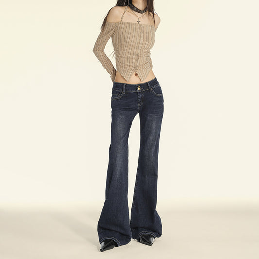Women's Low Waist Slim Fit Flared Denim Pants