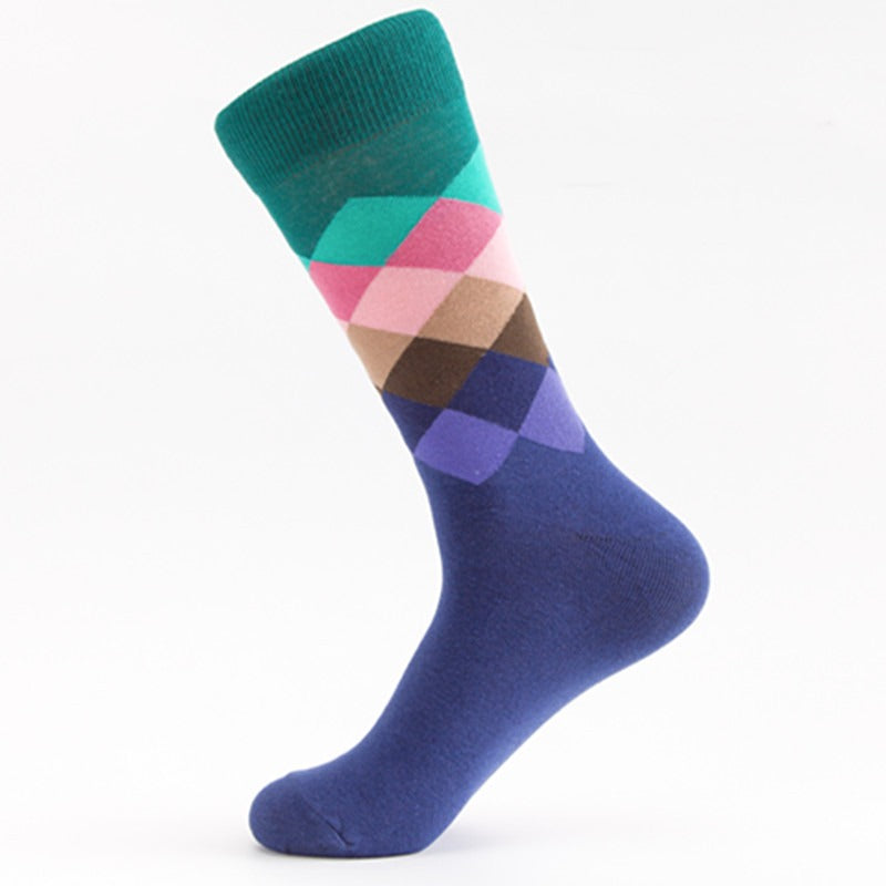 Men's Medium Tube Socks - Colorful Diamond Pattern