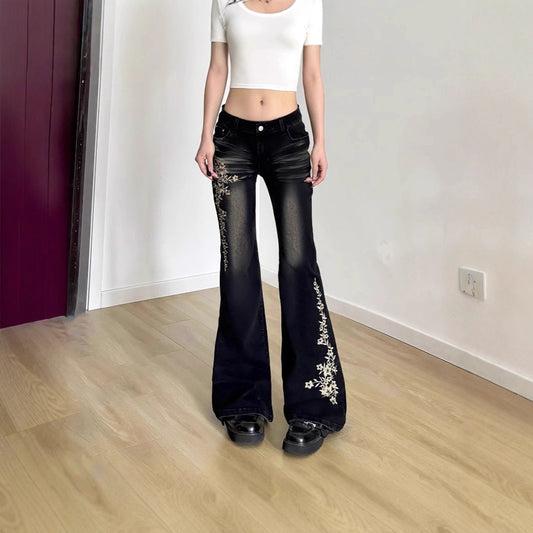 Vintage Rose Embroidered Micro Pull Up Pants