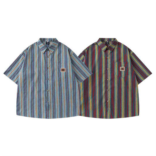 Colorful Striped Short-Sleeved Shirt