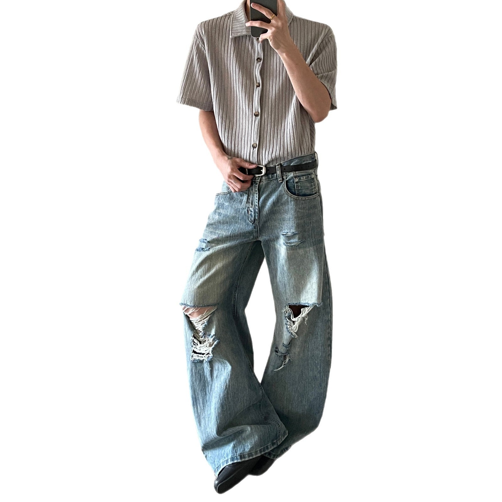 Ripped Denim Wide Leg Loose Pants - Versatile Summer Style