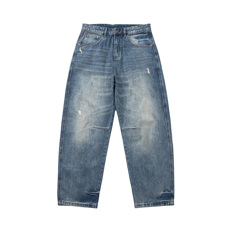 Tailored Cat-Whisker Washed Denim Pants Men's Long Pants