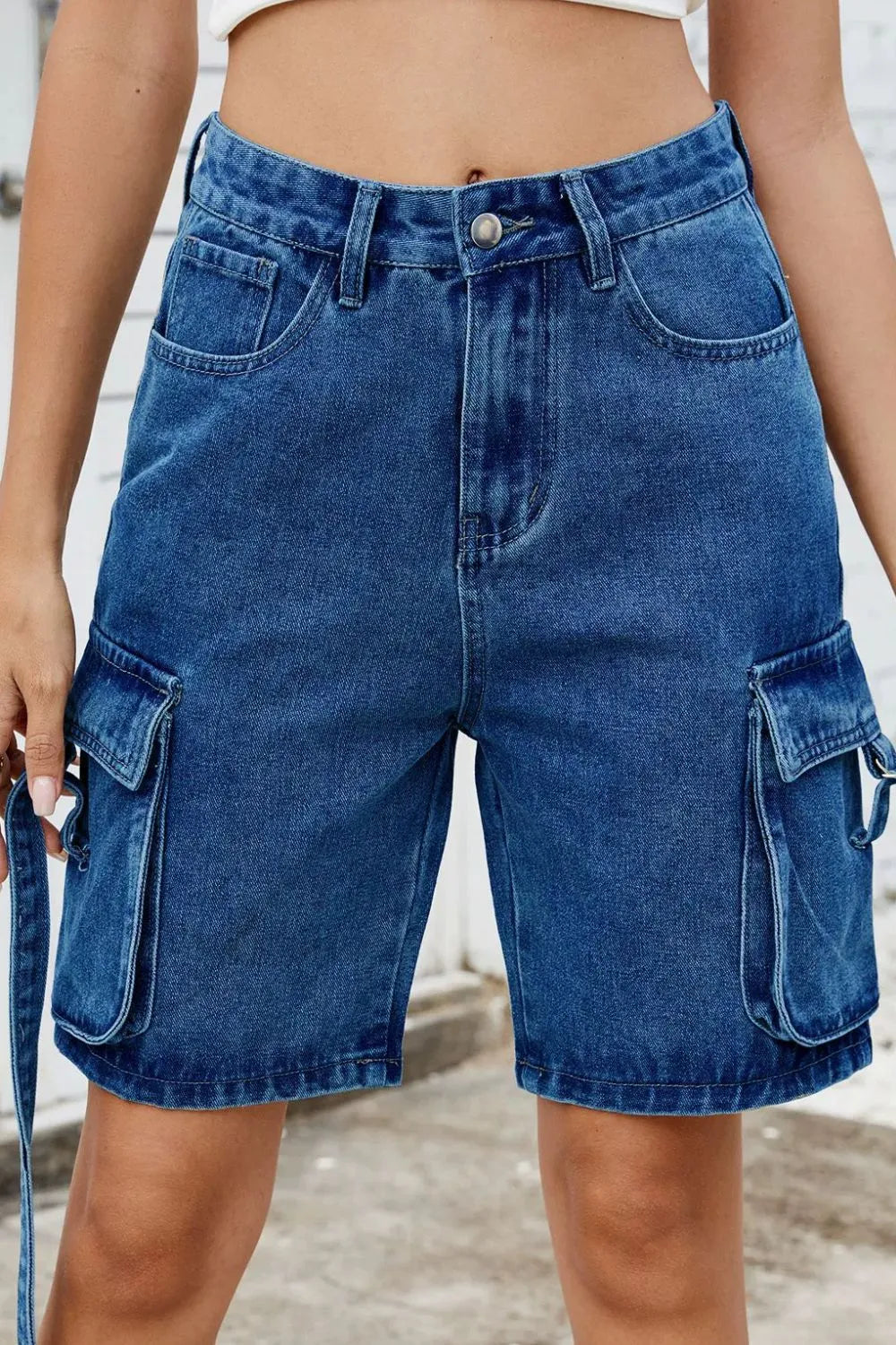 Washed Cargo Denim Shorts - Premium Japanese Craftsmanship