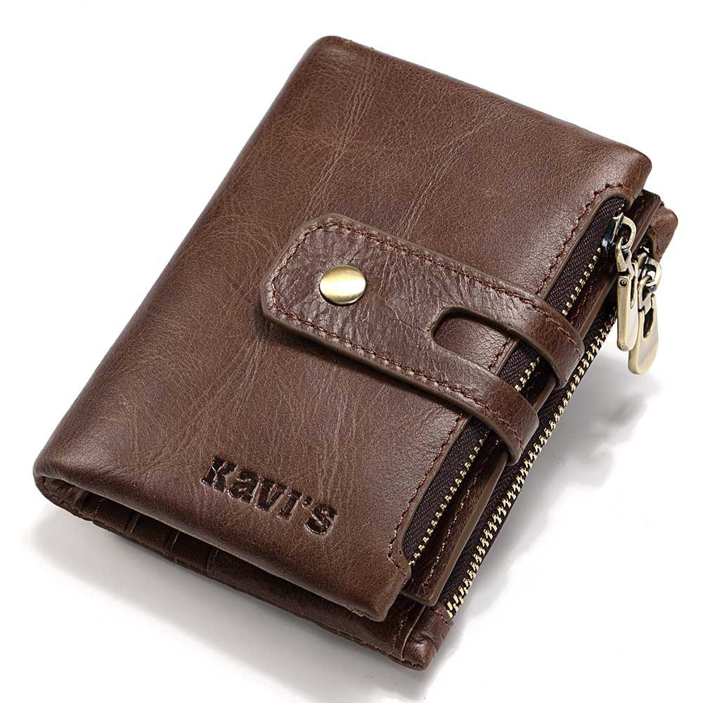 Leather Wallet Short Men's Wallet Double Zipper Large Capacity