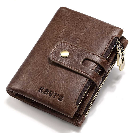 Leather Wallet Short Men's Wallet Double Zipper Large Capacity