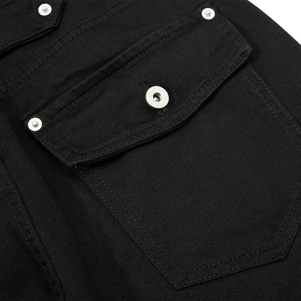 Men Black Denim Pants — Mid Waist Wide-Leg Street Fashion Jeans