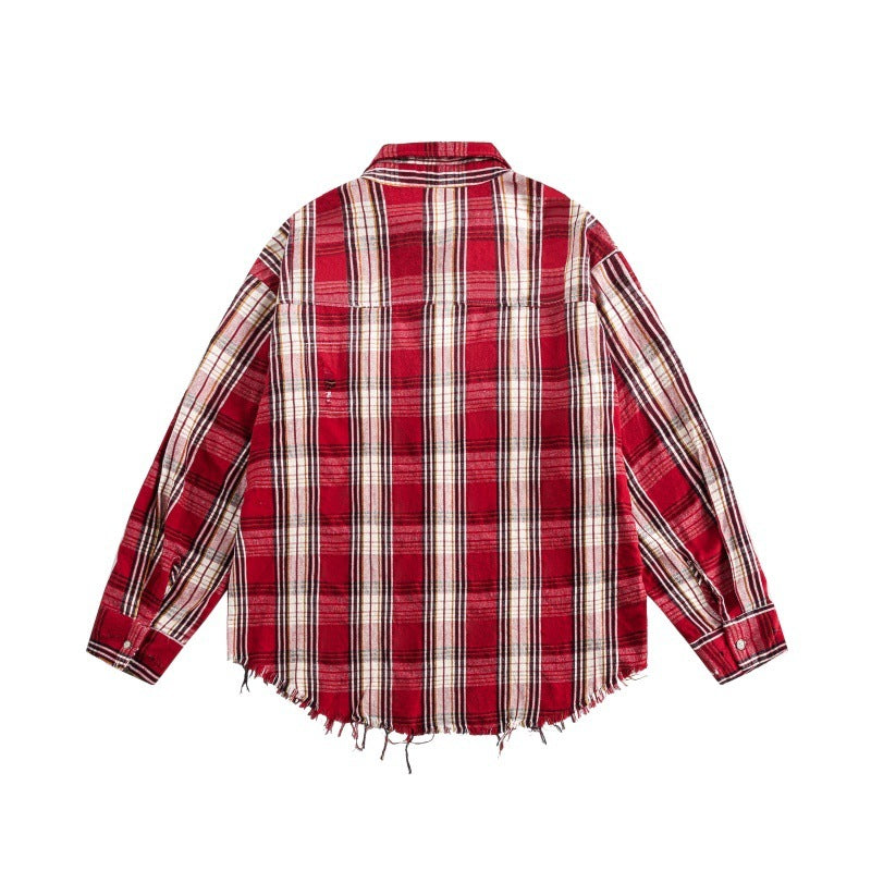 Broken Border Plaid Long Sleeve Loose Fitting Shirt for Men and Women